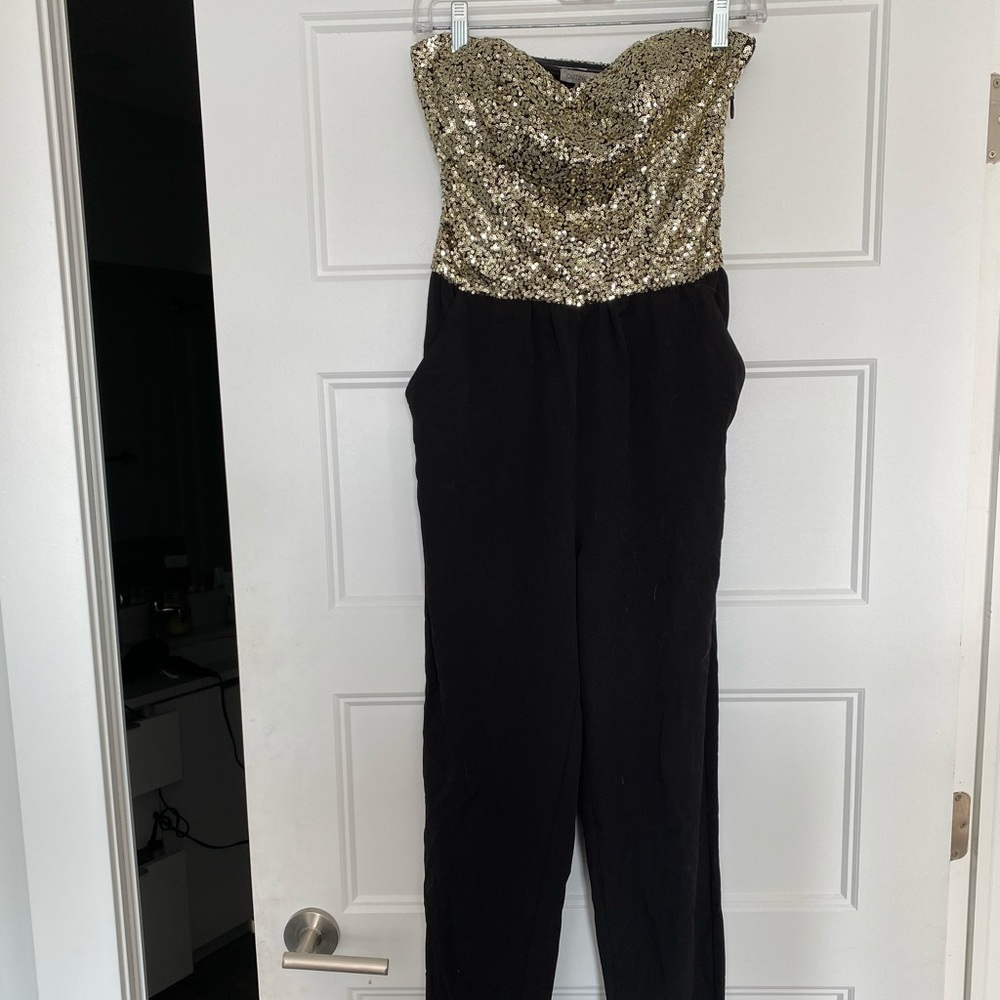 Strapless sequenced jumpsuit